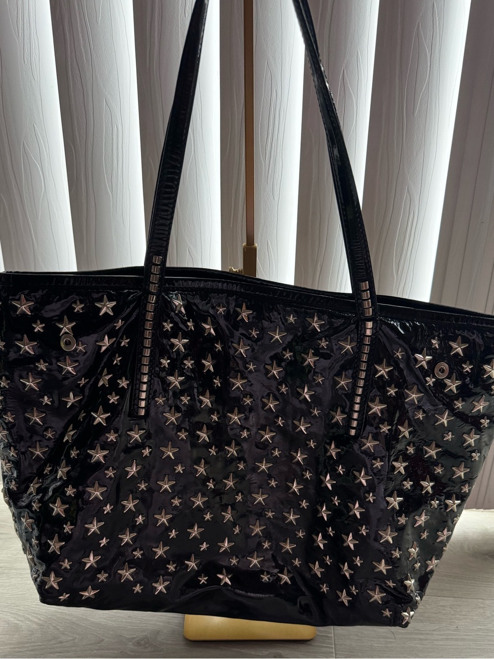 Jimmy Choo Black Patent Star-Studded Tote